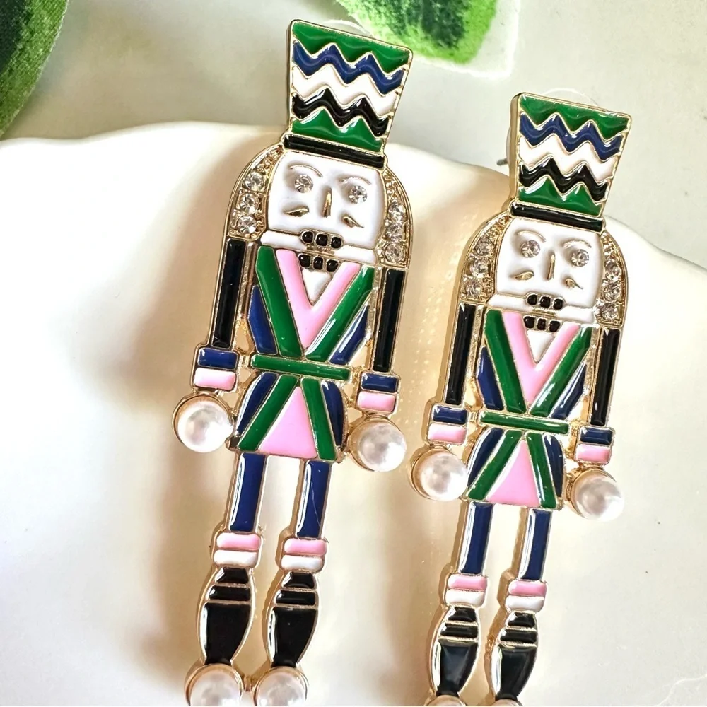 2/$30🌵 Nutcracker Soldier Earrings Holiday Winter Jewelry Christmas Green Pink